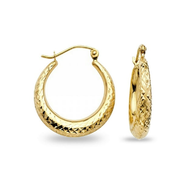 Hoop Earrings 14k White Gold Graduated Design Diamond Cut Polished French Lock Genuine 15 x 4 mm Hoop Earrings 14k White Gold Graduated Design Diamond Cut Polished French Lock Genuine 15 x 4 mm
